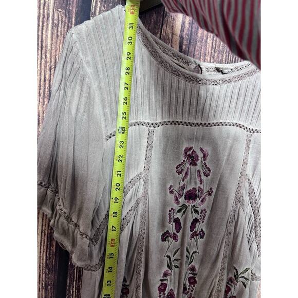 Anthropologie POL Sz S Tunic Top Boat Neck Embroidery Tassels Flounce Hem Boho - Picture 8 of 9